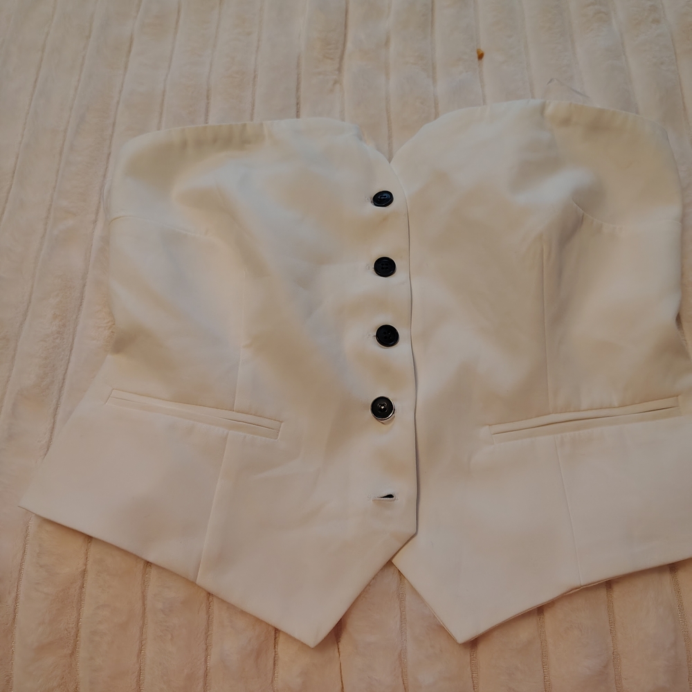 Chic White Women's Vest with Black Buttons